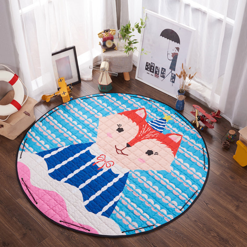 Kids Animal Area Rug Multicolor Cotton Carpet Stain-Proof Pet Friendly Rug for Child Bedroom Sky Blue 4'11