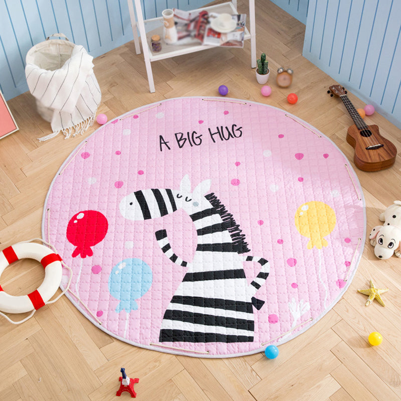 Kids Animal Area Rug Multicolor Cotton Carpet Stain-Proof Pet Friendly Rug for Child Bedroom Pink 4'11