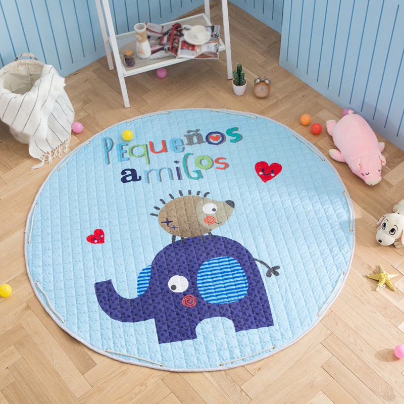 Kids Animal Area Rug Multicolor Cotton Carpet Stain-Proof Pet Friendly Rug for Child Bedroom Blue 4'11
