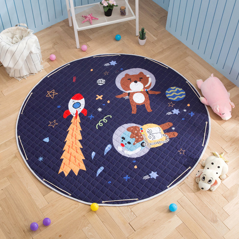 Kids Animal Area Rug Multicolor Cotton Carpet Stain-Proof Pet Friendly Rug for Child Bedroom Black 4'11