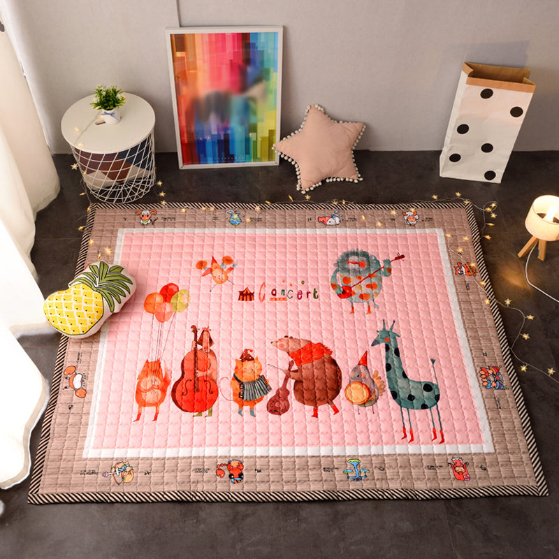 Lovely Cartoon Rug Bright Color Animal Indoor Rug Washable Anti-Slip Area Carpet for Nursery Pink 4'11