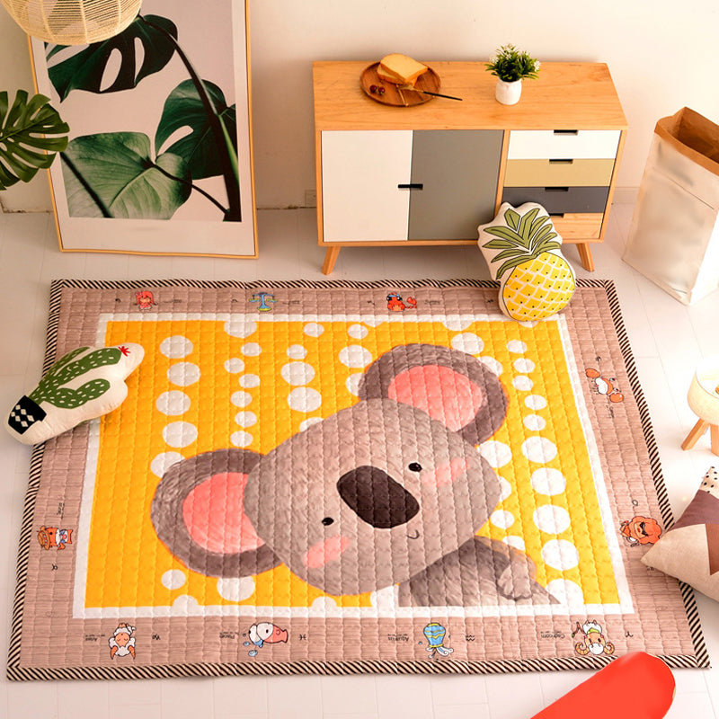 Lovely Cartoon Rug Bright Color Animal Indoor Rug Washable Anti-Slip Area Carpet for Nursery Yellow 4'11