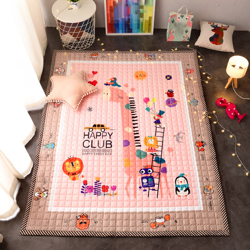 Lovely Cartoon Rug Bright Color Animal Indoor Rug Washable Anti-Slip Area Carpet for Nursery Light Pink 4'11