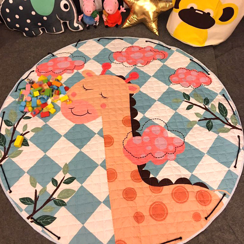 Multi Color Animal Rug Cotton Cartoon Area Carpet Non-Slip Easy Care Rug for Kids Bedroom Yellow-Red 4'11