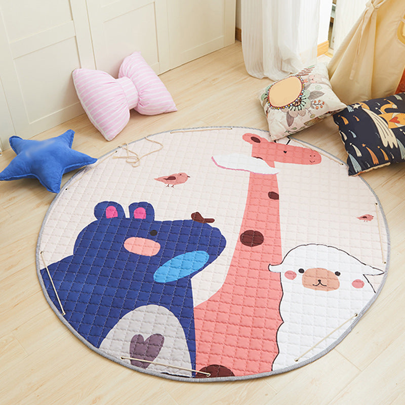 Multi Color Animal Rug Cotton Cartoon Area Carpet Non-Slip Easy Care Rug for Kids Bedroom Blue 4'11