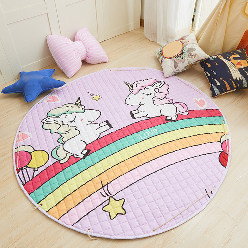 Multi Color Animal Rug Cotton Cartoon Area Carpet Non-Slip Easy Care Rug for Kids Bedroom Pink 4'11