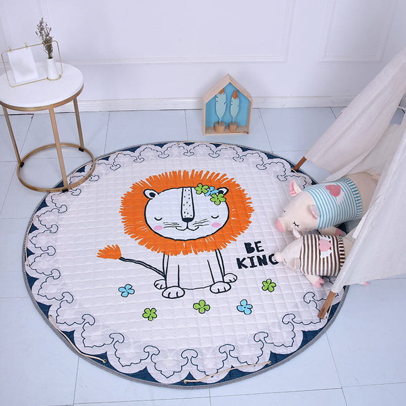 Cute Cartoon Indoor Rug Multicolor Animal Pattern Rug Washable Pet Friendly Anti-Slip Carpet for Nursery White 4'11
