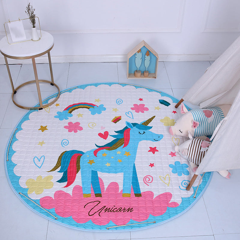Cute Cartoon Indoor Rug Multicolor Animal Pattern Rug Washable Pet Friendly Anti-Slip Carpet for Nursery Pink 4'11