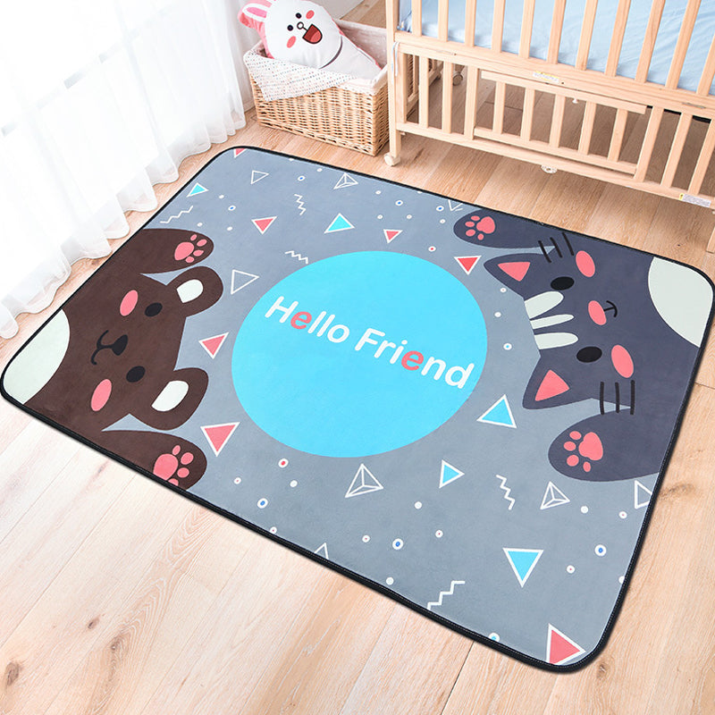 Cheerful Animal Rug with Inspiring Words Multi-Colored Cartoon Carpet Polyester Non-Slip Rug for Child Room Grey Clearhalo 'Area Rug' 'Rug' 1927800