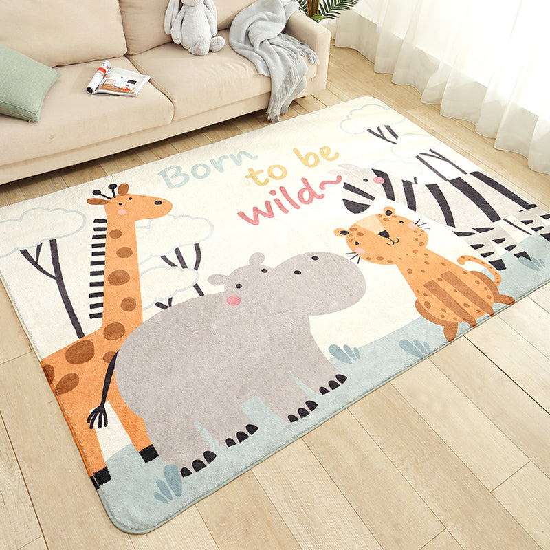 Cartoon Zoo Area Rug Multicolored Polyester Carpet Non-Slip Backing Stain Resistant Rug for Kids Bedroom Ivory Clearhalo 'Area Rug' 'Rug' 1927881