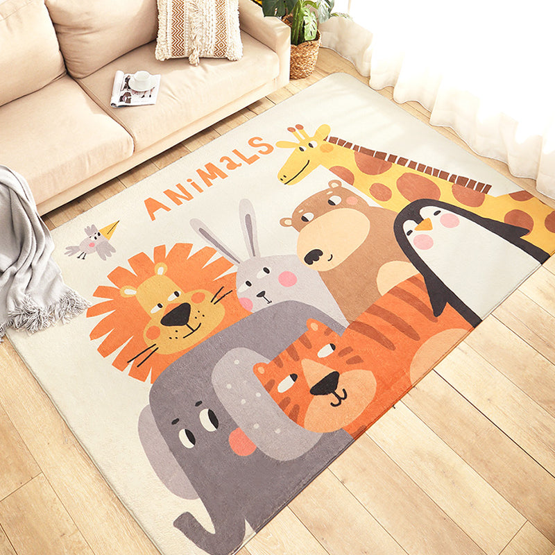 Cartoon Zoo Area Rug Multicolored Polyester Carpet Non-Slip Backing Stain Resistant Rug for Kids Bedroom Yellow-Red Clearhalo 'Area Rug' 'Rug' 1927884