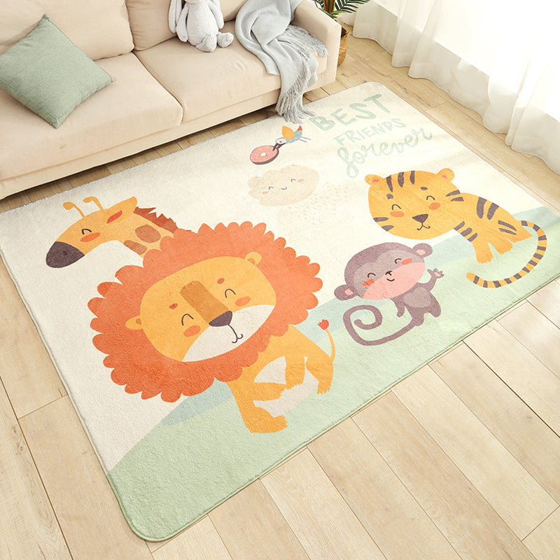 Cartoon Zoo Area Rug Multicolored Polyester Carpet Non-Slip Backing Stain Resistant Rug for Kids Bedroom Apricot Clearhalo 'Area Rug' 'Rug' 1927885