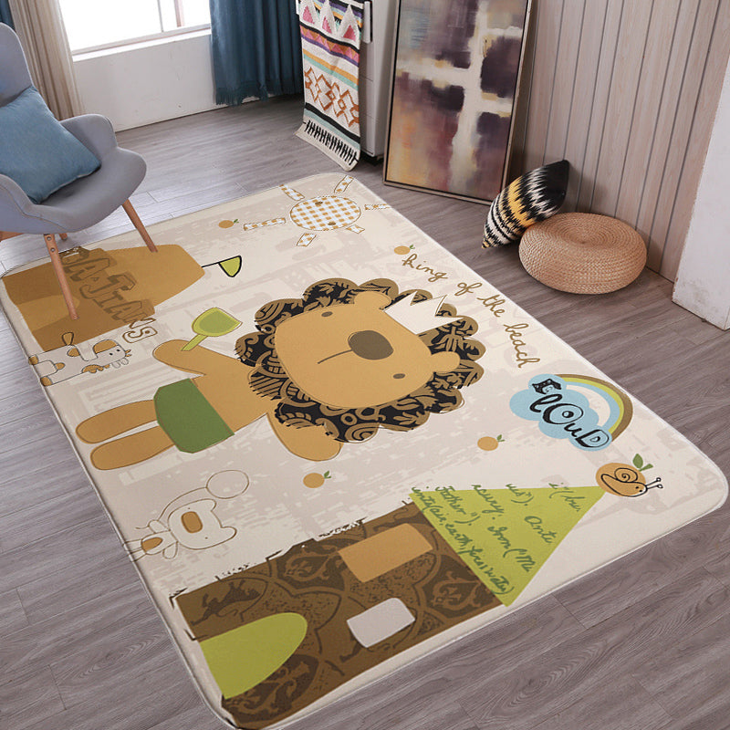 Multicolor Wild Animal Rug with Scripts Polyester Cartoon Carpet Pet Friendly Non-Slip Backing Rug for Child Room Clearhalo 'Area Rug' 'Rug' 1927907