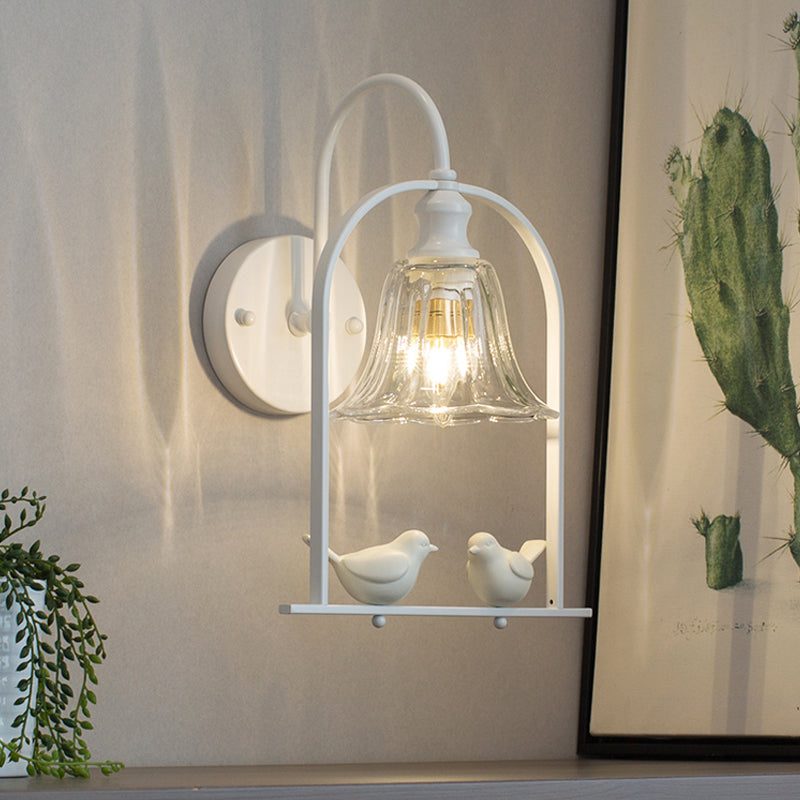 Creative Bell Sconce Light with Bird Decor 1 Light Transparent Glass LED Wall Lamp for Balcony White Clearhalo 'Wall Lamps & Sconces' 'Wall Lights' Lighting' 192792