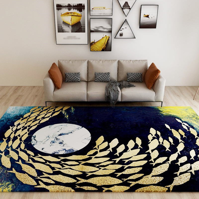 Novelty Dark Color Chinoiserie Rug Polypropylene Shoal of Fishes Pattern Carpet Anti-Slip Rug for Home Decoration Clearhalo 'Area Rug' 'Rug' 1928021