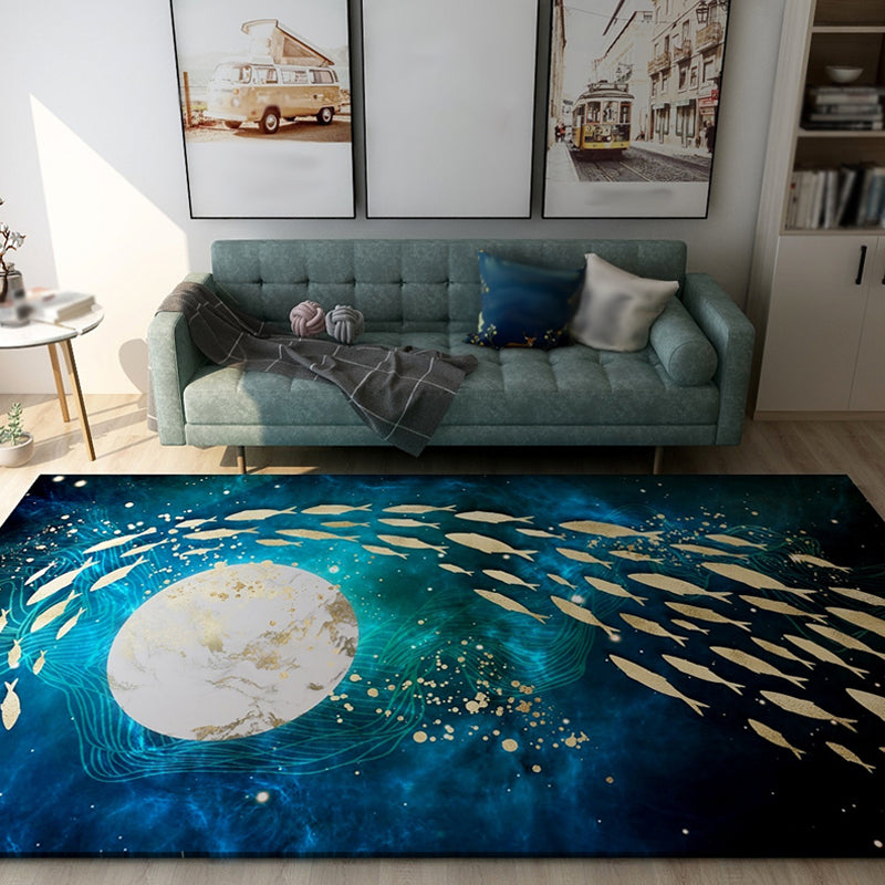 Novelty Dark Color Chinoiserie Rug Polypropylene Shoal of Fishes Pattern Carpet Anti-Slip Rug for Home Decoration Clearhalo 'Area Rug' 'Rug' 1928026