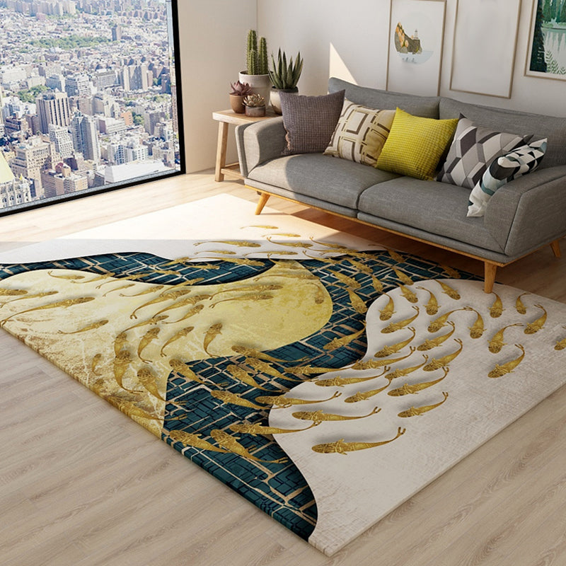 Novelty Dark Color Chinoiserie Rug Polypropylene Shoal of Fishes Pattern Carpet Anti-Slip Rug for Home Decoration Clearhalo 'Area Rug' 'Rug' 1928030