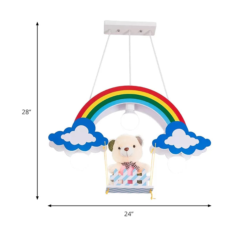 Wood Rainbow Chandelier 3 Lights Kids Multi-Color Pendant Light with Toy Bear for Child Bedroom Clearhalo 'Ceiling Lights' 'Pendant Lights' 'Pendants' Lighting' 192926