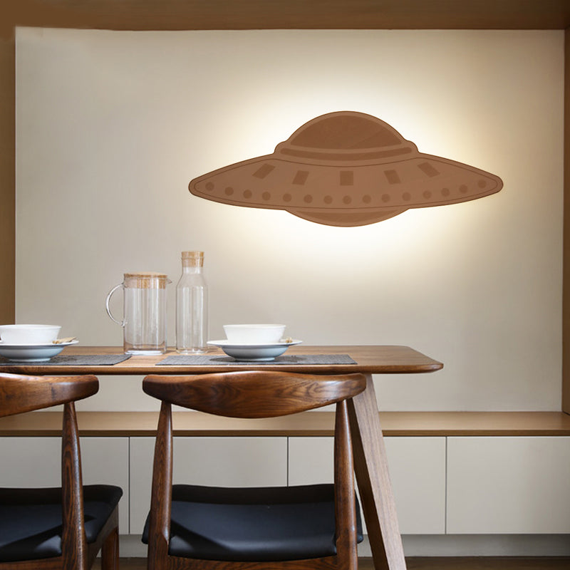 Wood Spaceship UFO Sconce Light Creative Cool Wall Light in Beige for Dining Room Restaurant Clearhalo 'Wall Lamps & Sconces' 'Wall Lights' Lighting' 192958