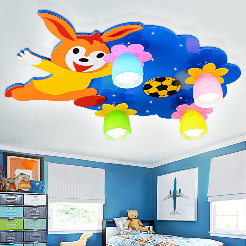 Wood Running Bunny Flush Mount Light 4 Heads Kids Ceiling Light for Child Bedroom Clearhalo 'Ceiling Lights' 'Close To Ceiling Lights' 'Close to ceiling' 'Flush mount' Lighting' 193150