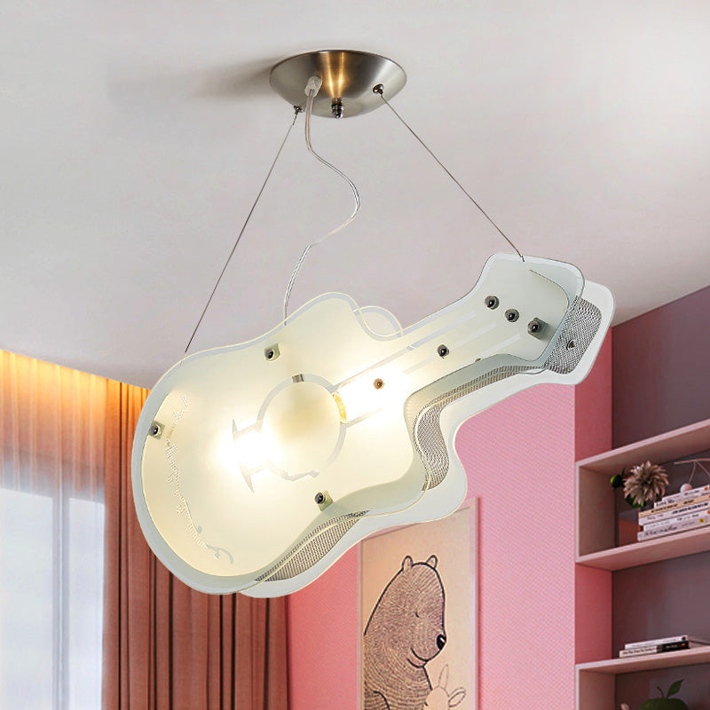 Kids Guitar Shaped Pendant Light 2 Lights Acrylic LED Hanging Light in White for Shop White Clearhalo 'Ceiling Lights' 'Pendant Lights' 'Pendants' Lighting' 193190_afcd78e4-71f4-4e33-889c-f26bbd6b4c90