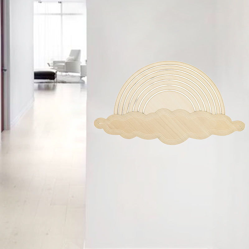 Rainbow & Cloud LED Wall Light Wood Cartoon Sconce Light in Beige for Kindergarten Bedroom Beige Clearhalo 'Wall Lamps & Sconces' 'Wall Lights' Lighting' 193201