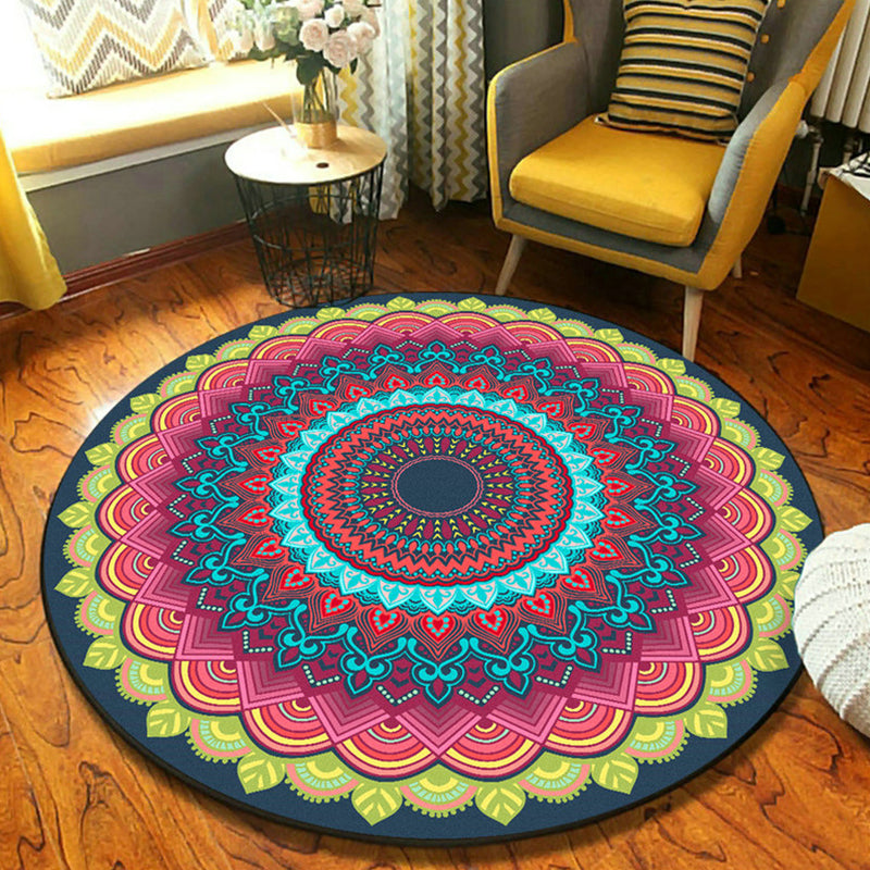 Fancy Mandala Area Rug Dark Color Moroccan Carpet Polyester Pet Friendly Rug for Living Room Pink Clearhalo 'Area Rug' 'Moroccan' 'Rugs' Rug' 1932024