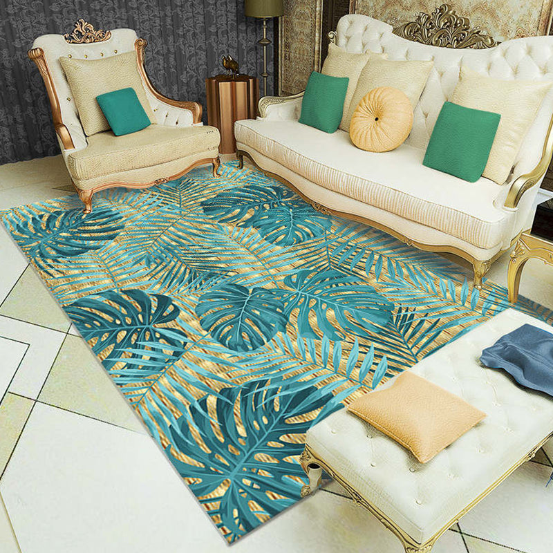 Multi-Color Living Room Rug Tropical Leaf and Feather Pattern Carpet Polyester Pet Friendly Washable Non-Slip Carpet Green Clearhalo 'Area Rug' 'Rug' 1932102
