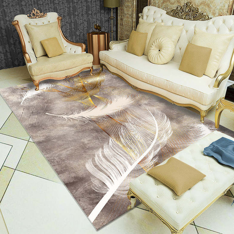 Multi-Color Living Room Rug Tropical Leaf and Feather Pattern Carpet Polyester Pet Friendly Washable Non-Slip Carpet Brown Clearhalo 'Area Rug' 'Rug' 1932104