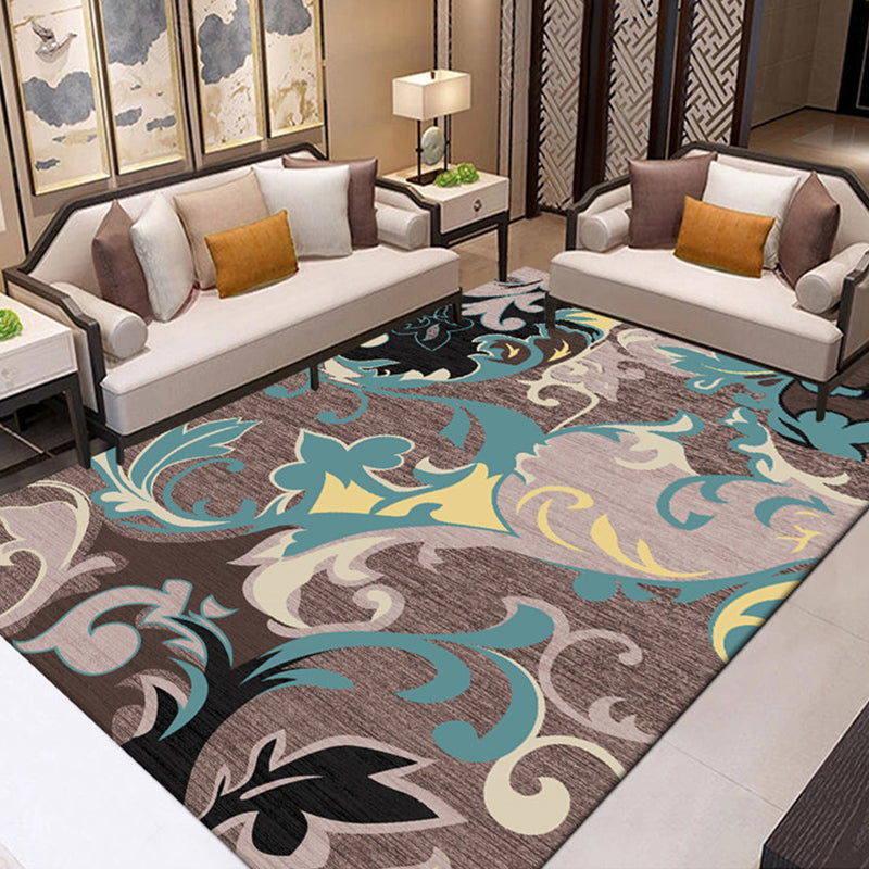 Tropical Drawing Room Rug Multi Colored Leaf Pattern Carpet Polyester Anti-Slip Backing Machine Washable Area Rug Brown Clearhalo 'Area Rug' 'Rug' 1932121