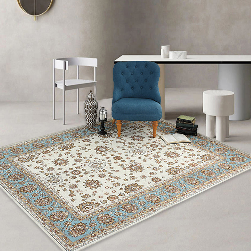 Beige Vintage Rug Polyester Flower Pattern Carpet Washable Pet Friendly Anti-Slip Backing Carpet for Parlour Clearhalo 'Area Rug' 'Rugs' 'Vintage' Rug' 1932141