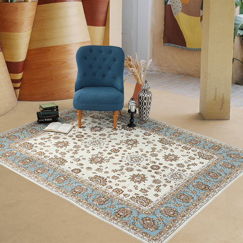 Beige Vintage Rug Polyester Flower Pattern Carpet Washable Pet Friendly Anti-Slip Backing Carpet for Parlour Clearhalo 'Area Rug' 'Rugs' 'Vintage' Rug' 1932142