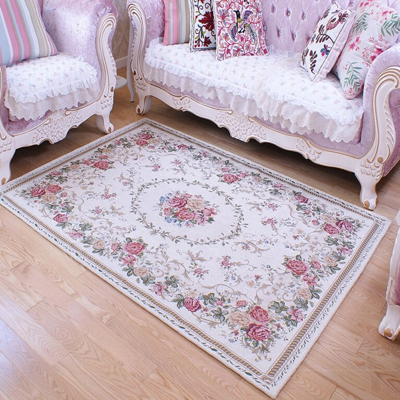 Aesthetic Flower Pattern Rug Polyester Vintage Indoor Rug Pet Friendly Washable Anti-Slip Backing Carpet for Decoration Beige Clearhalo 'Area Rug' 'Rugs' 'Vintage' Rug' 1932156