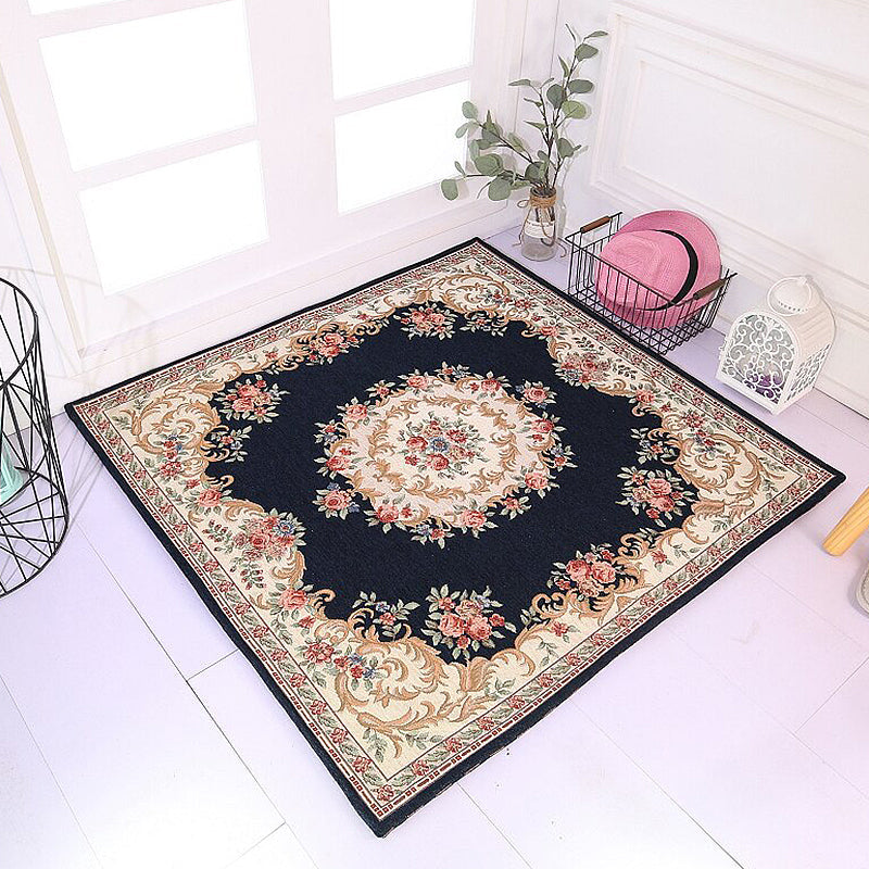 Vintage Study Rug Multi-Color Bud Pattern Carpet Polyester Anti-Slip Pet Friendly Machine Washable Indoor Rug Black Clearhalo 'Area Rug' 'Rugs' 'Vintage' Rug' 1932164