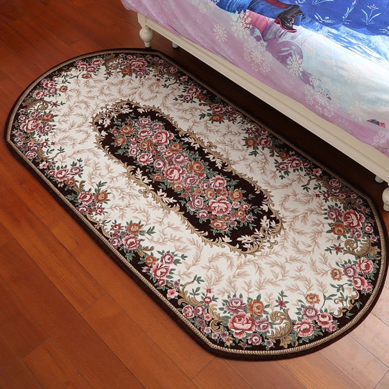 Retro Flower Pattern Rug Red and Black Polyester Indoor Rug Washable Non-Slip Backing Indoor Rug for Bedroom Apricot Clearhalo 'Area Rug' 'Rugs' 'Vintage' Rug' 1932176