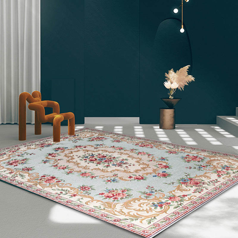 Multi Colored Bedroom Rug Vintage Floral Pattern Carpet Polyester Pet Friendly Washable Non-Slip Backing Carpet Light Blue Clearhalo 'Area Rug' 'Rugs' 'Vintage' Rug' 1932187