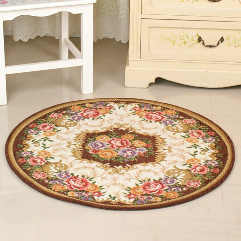 Decorative Multi Color Vintage Rug Polyester Floral Pattern Carpet Washable Pet Friendly Anti-Slip Carpet for Sleeping Room Brown Clearhalo 'Area Rug' 'Rugs' 'Vintage' Rug' 1932208