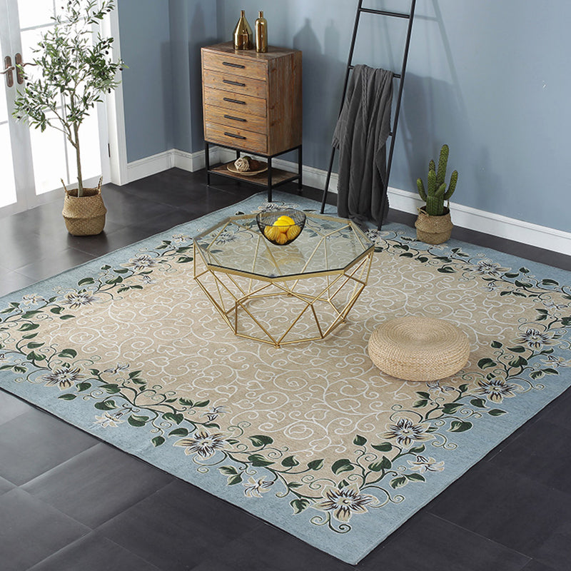 Blue Sitting Room Rug Vintage Leaf Pattern Indoor Rug Polyester Pet Friendly Washable Non-Slip Backing Carpet Blue Clearhalo 'Area Rug' 'Rugs' 'Vintage' Rug' 1932260