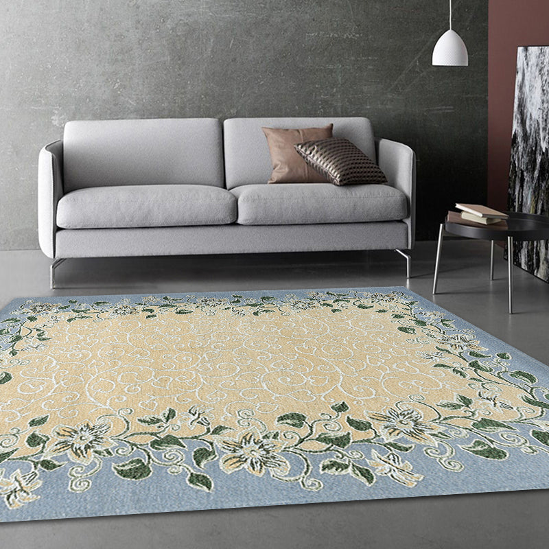 Blue Sitting Room Rug Vintage Leaf Pattern Indoor Rug Polyester Pet Friendly Washable Non-Slip Backing Carpet Clearhalo 'Area Rug' 'Rugs' 'Vintage' Rug' 1932261