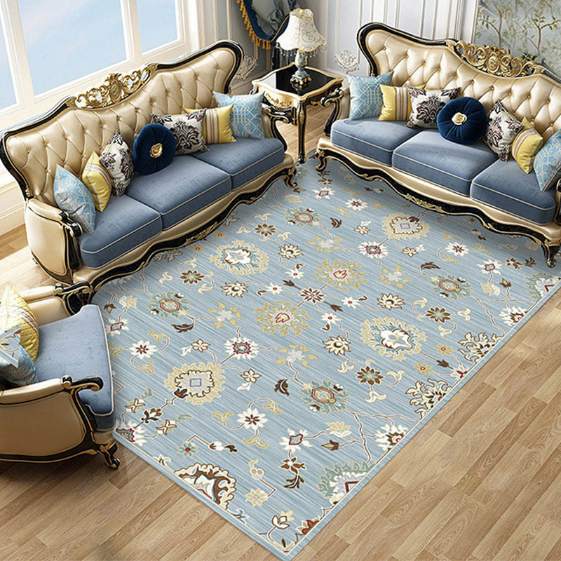 Multicolored Parlour Rug Retro Flower Pattern Carpet Polyester Pet Friendly Washable Non-Slip Backing Area Rug Lake Blue Clearhalo 'Area Rug' 'Rugs' 'Vintage' Rug' 1932335