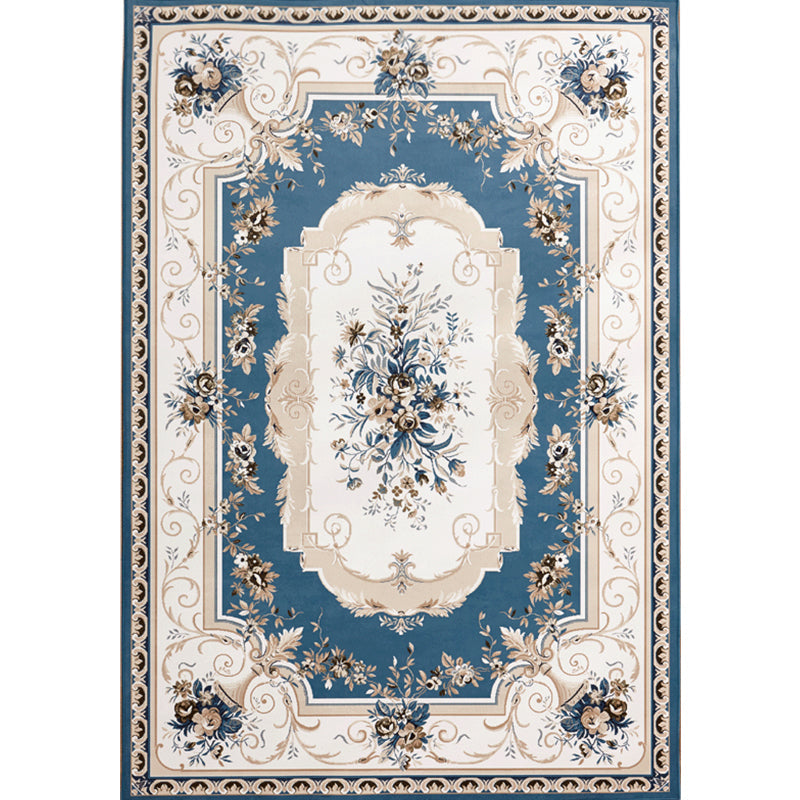 Vintage Floral Pattern Rug Blue and Black Polyester Indoor Rug Machine Washable Non-Slip Backing Carpet for Decoration Clearhalo 'Area Rug' 'Rugs' 'Vintage' Rug' 1932347