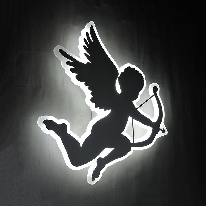 Nursing Room Cupid Angel Wall Lamp Acrylic Kids 2-Size LED Sconce Light in White White White Clearhalo 'Wall Lamps & Sconces' 'Wall Lights' Lighting' 193256