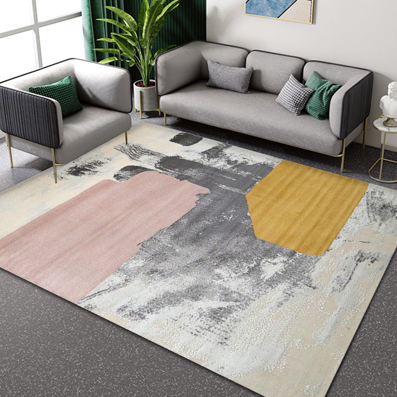 Industrial Style Rug with Colorful Cement Pattern Indoor Pet Friendly Polyester Area Rug Grey 2'7