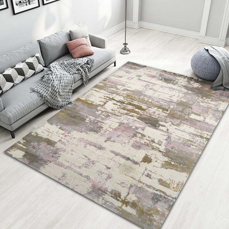 Industrial Style Rug with Colorful Cement Pattern Indoor Pet Friendly Polyester Area Rug Pink 2'7