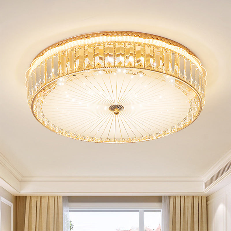 White Glass Round Ceiling Flush Modernism LED Flush Mount Spotlight with Crystal Block for Bedroom Clearhalo 'Ceiling Lights' 'Close To Ceiling Lights' 'Close to ceiling' 'Flush mount' Lighting' 1933595