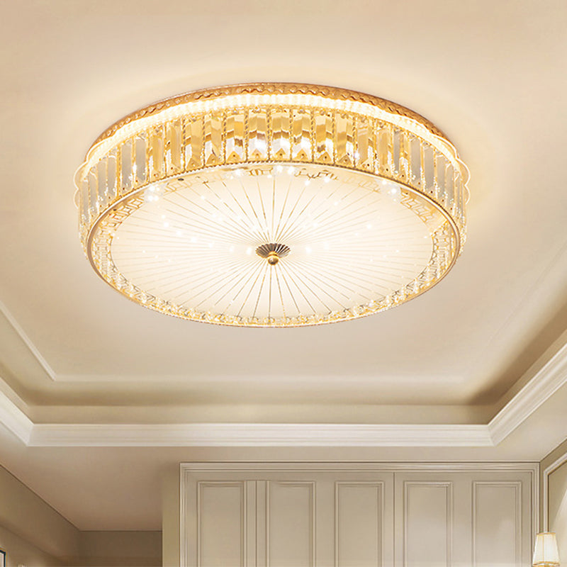 White Glass Round Ceiling Flush Modernism LED Flush Mount Spotlight with Crystal Block for Bedroom Clearhalo 'Ceiling Lights' 'Close To Ceiling Lights' 'Close to ceiling' 'Flush mount' Lighting' 1933597