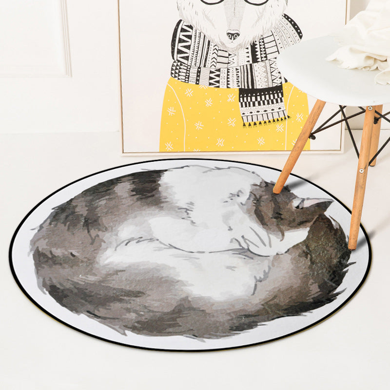 Kids Child's Room Rug in Yellow and Grey Animal Sleeping Cat Print Rug Polyester Non-Slip Area Rug Grey Clearhalo 'Area Rug' 'Rug' 1933667
