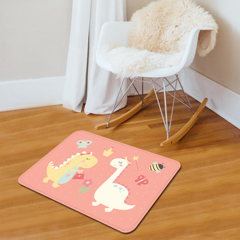 Cute Kids Rug in Pink and White Animal Dinosaur Butterfly Bee Pattern Rug Polyester Washable Carpet for Children's Room Pink Clearhalo 'Area Rug' 'Rug' 1933669