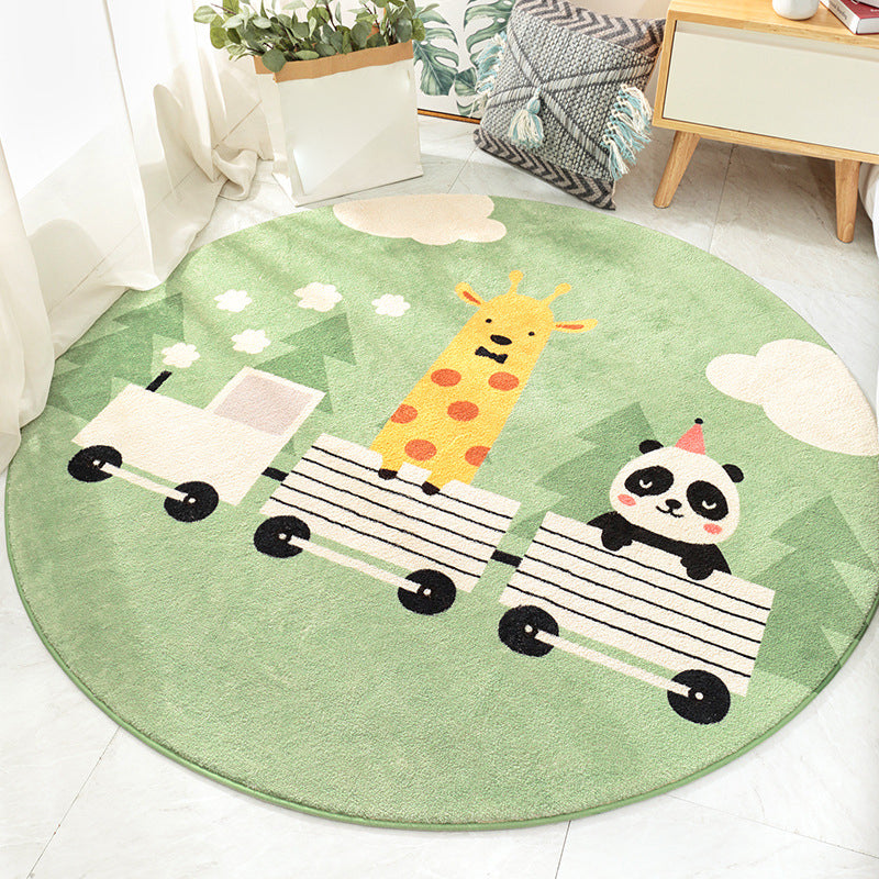 Cute Kids Rug in Orange and Green Animal Cat Panda Train Pattern Rug Polyester Washable Carpet for Children's Room Green Clearhalo 'Area Rug' 'Rug' 1933683
