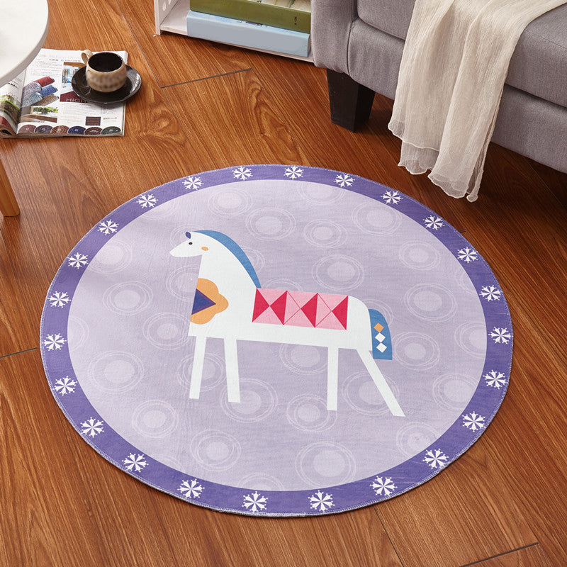 Kids Bedroom Rug in Pink and Purple Animal Horse Bear Print Rug Polyester Stain-Resistant Area Rug Purple Clearhalo 'Area Rug' 'Rug' 1933693